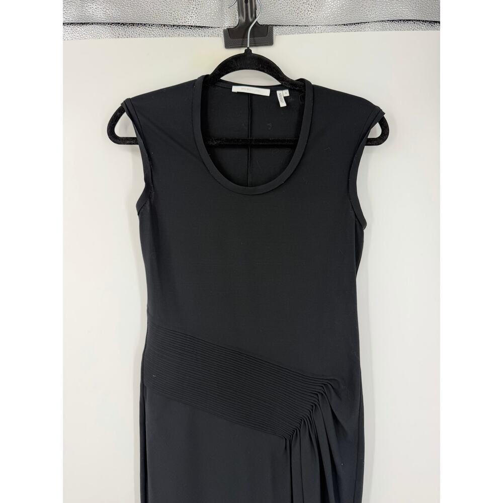 Helmut Lang Womens Black Sleeveless Draped Pleated Midi Dress Minimalist Office - Picture 3 of 9
